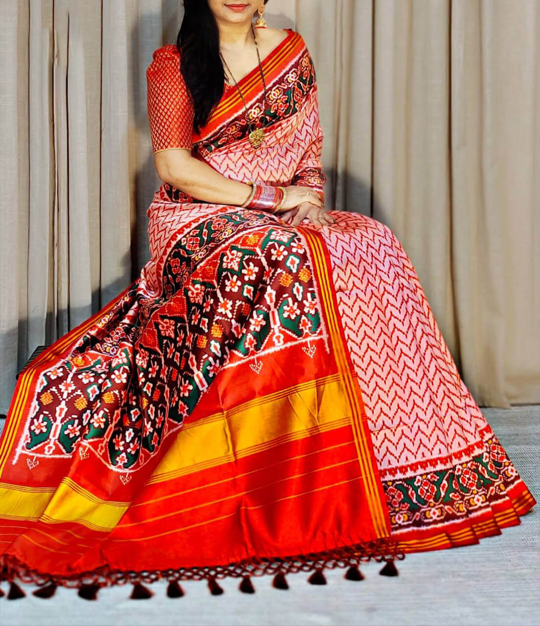 Engaging Pink Patola Lagdi Patta Saree With Beauteous Blouse Piece