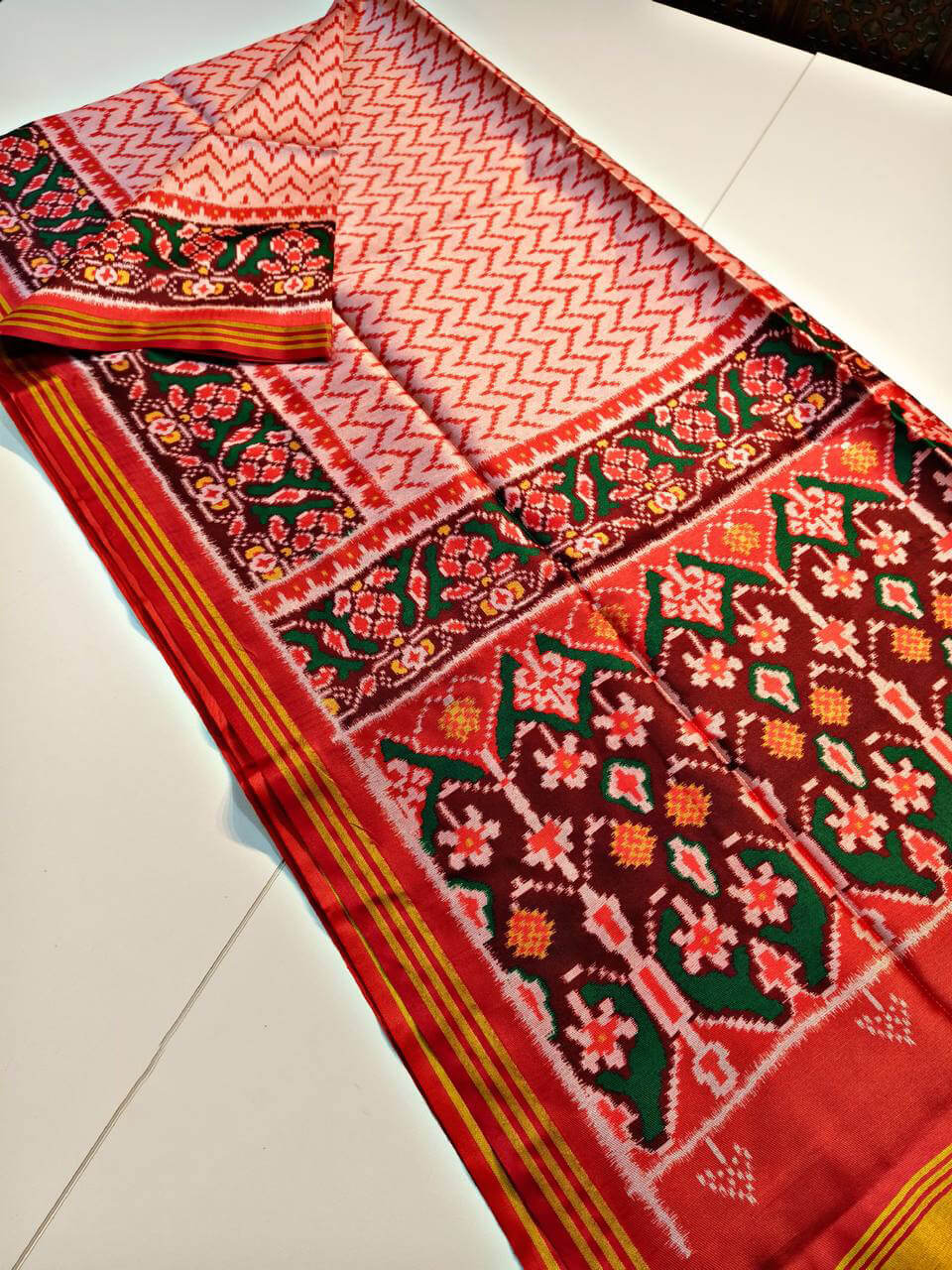 Engaging Pink Patola Lagdi Patta Saree With Beauteous Blouse Piece