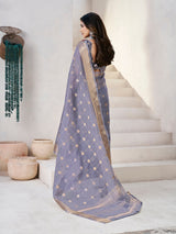 Extraordinary Grey Zari Weaving Linen Silk Saree With Dissemble Blouse Piece