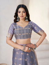 Extraordinary Grey Zari Weaving Linen Silk Saree With Dissemble Blouse Piece