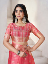 Admirable Pink Zari Weaving Linen Silk Saree With Chatoyant Blouse Piece