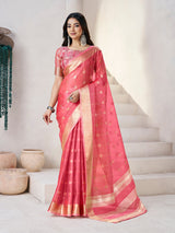 Admirable Pink Zari Weaving Linen Silk Saree With Chatoyant Blouse Piece