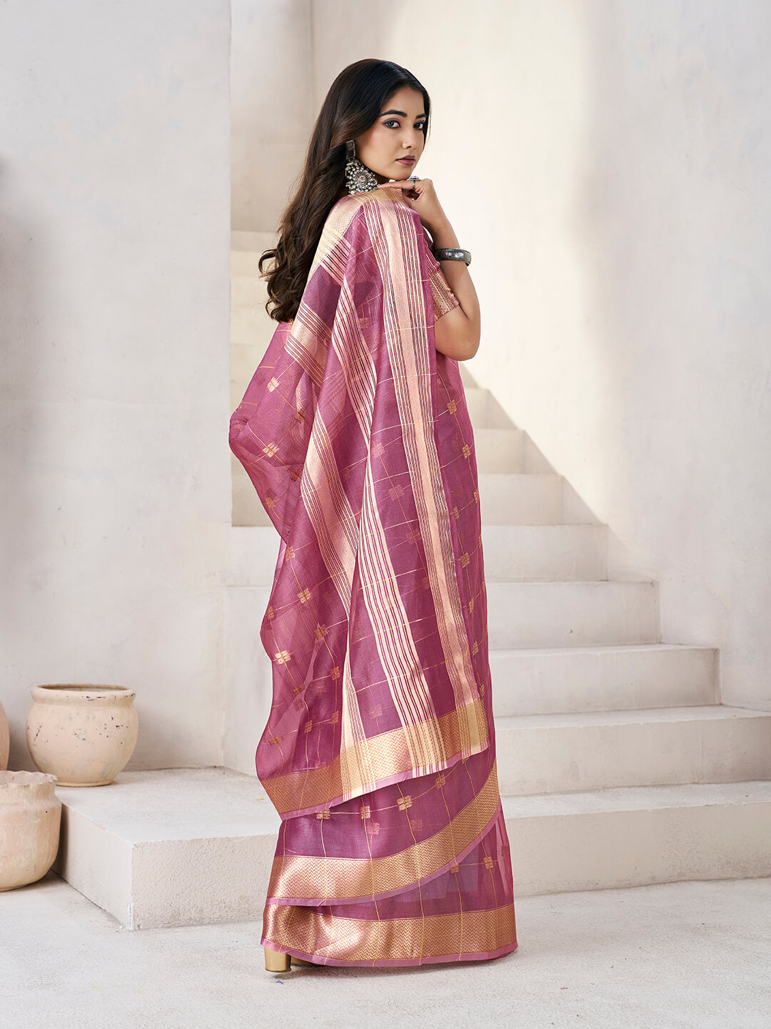 Magnificat Wine Zari Weaving Linen Silk Saree With Rhapsody Blouse Piece