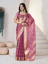 Magnificat Wine Zari Weaving Linen Silk Saree With Rhapsody Blouse Piece