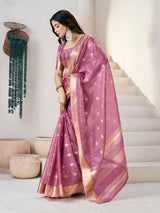 Magnificat Wine Zari Weaving Linen Silk Saree With Rhapsody Blouse Piece