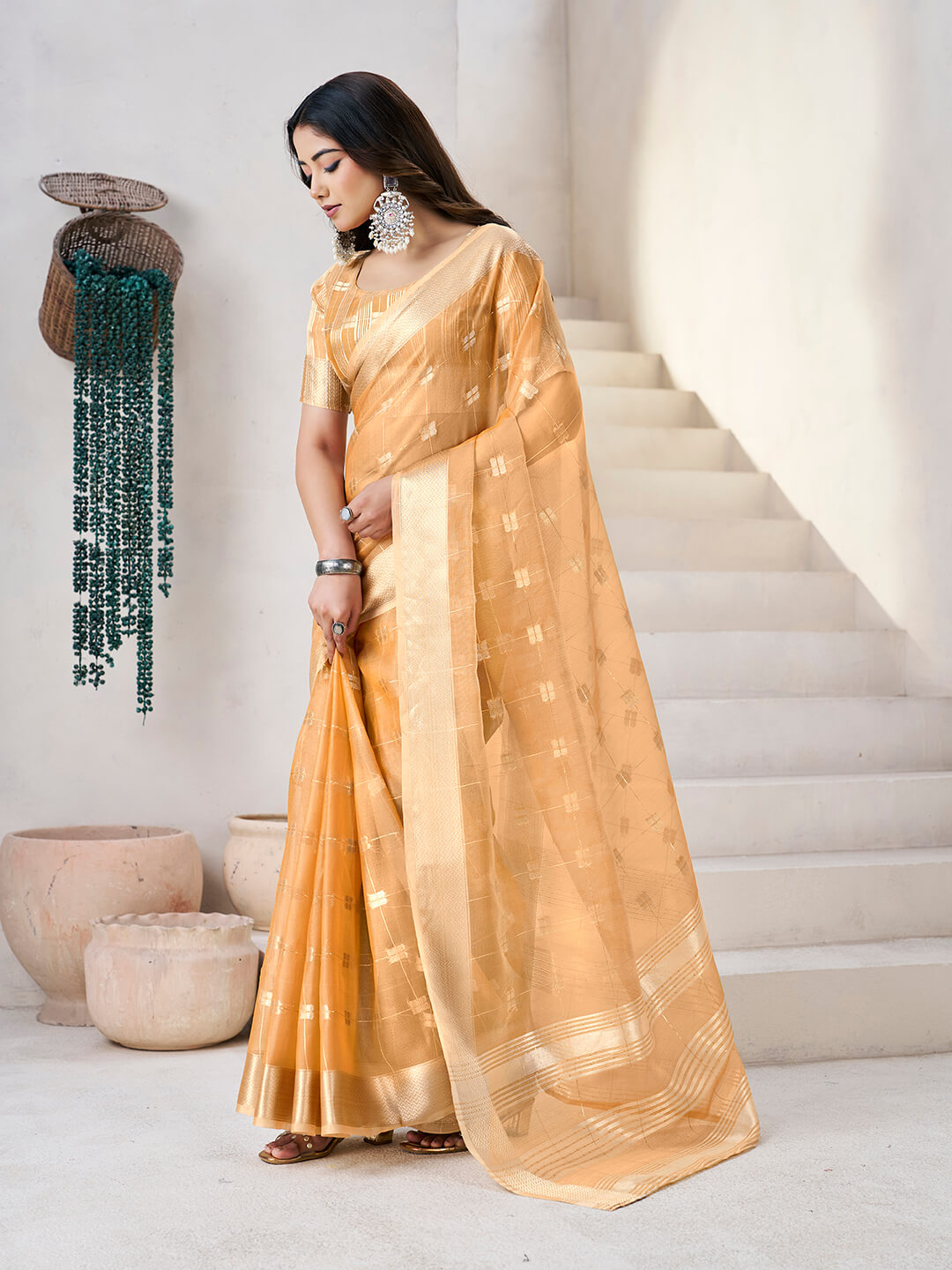 Profuse Yellow Zari Weaving Linen Silk Saree With Enchanting Blouse Piece