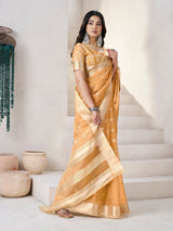Profuse Yellow Zari Weaving Linen Silk Saree With Enchanting Blouse Piece