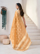 Profuse Yellow Zari Weaving Linen Silk Saree With Enchanting Blouse Piece