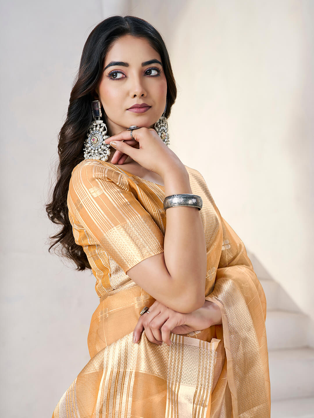 Profuse Yellow Zari Weaving Linen Silk Saree With Enchanting Blouse Piece