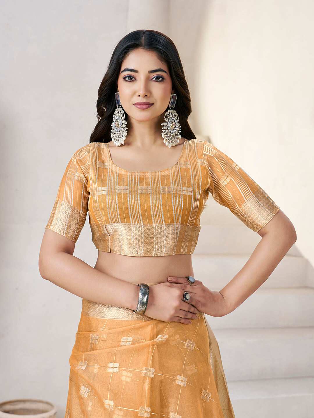 Profuse Yellow Zari Weaving Linen Silk Saree With Enchanting Blouse Piece