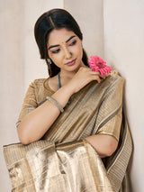 Marvellous Brown Zari Weaving Linen Silk Saree With Smart Blouse Piece