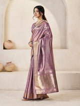 Magnetic Lavender Zari Weaving Linen Silk Saree With Capricious Blouse Piece