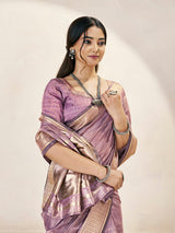 Magnetic Lavender Zari Weaving Linen Silk Saree With Capricious Blouse Piece