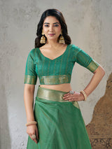 Artistic Green Zari Weaving Linen Silk Saree With Dazzling Blouse Piece