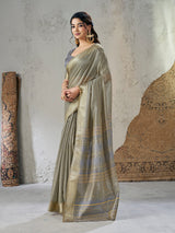 Resplendent Grey Zari Weaving Linen Silk Saree With Splendiferous Blouse Piece