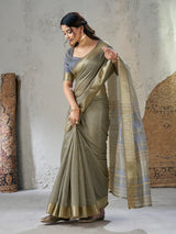 Resplendent Grey Zari Weaving Linen Silk Saree With Splendiferous Blouse Piece