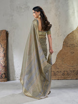 Resplendent Grey Zari Weaving Linen Silk Saree With Splendiferous Blouse Piece