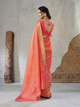 Susurrous Peach Zari Weaving Linen Silk Saree With Enticing Blouse Piece