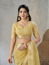 Amiable Yellow Zari Weaving Linen Silk Saree With Twirling Blouse Piece