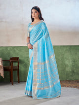 Scintilla Firozi Zari Weaving Linen Silk Saree With Adorable Blouse Piece