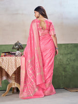 Proficient Pink Zari Weaving Linen Silk Saree With Exuberant Blouse Piece