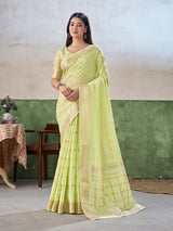 Panache Pista Zari Weaving Linen Silk Saree With Fancifull Blouse Piece