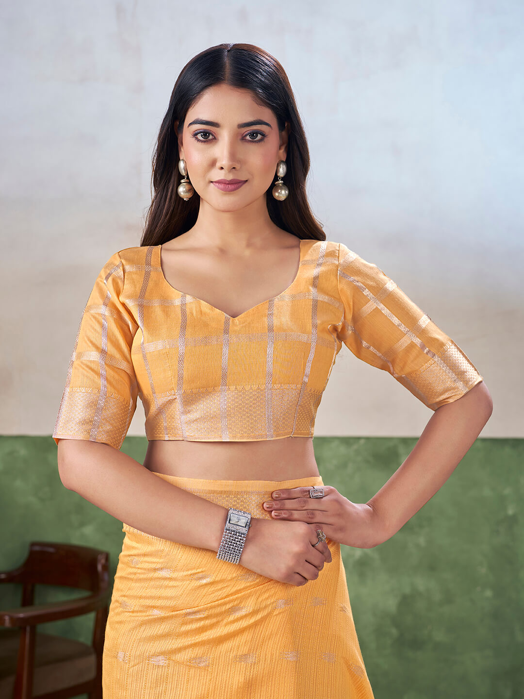 Vivacious Yellow Zari Weaving Linen Silk Saree With Hypnotic Blouse Piece