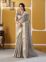 Murmurous Grey Zari Weaving Linen Silk Saree With Sophisticated Blouse Piece