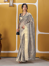 Murmurous Grey Zari Weaving Linen Silk Saree With Sophisticated Blouse Piece
