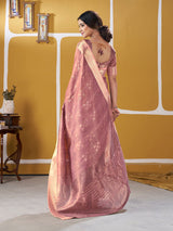 Forbearance Pink Zari Weaving Linen Silk Saree With Felicitous Blouse Piece