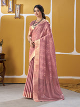 Forbearance Pink Zari Weaving Linen Silk Saree With Felicitous Blouse Piece
