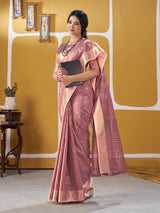 Forbearance Pink Zari Weaving Linen Silk Saree With Felicitous Blouse Piece