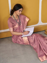 Forbearance Pink Zari Weaving Linen Silk Saree With Felicitous Blouse Piece
