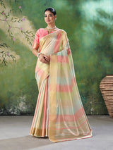 Gratifying Multicolor Zari Weaving Linen Silk Saree With Serendipity Blouse Piece