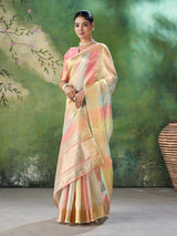 Gratifying Multicolor Zari Weaving Linen Silk Saree With Serendipity Blouse Piece