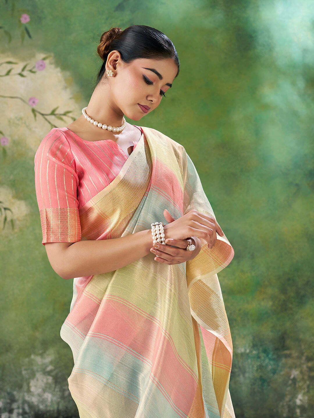 Gratifying Multicolor Zari Weaving Linen Silk Saree With Serendipity Blouse Piece