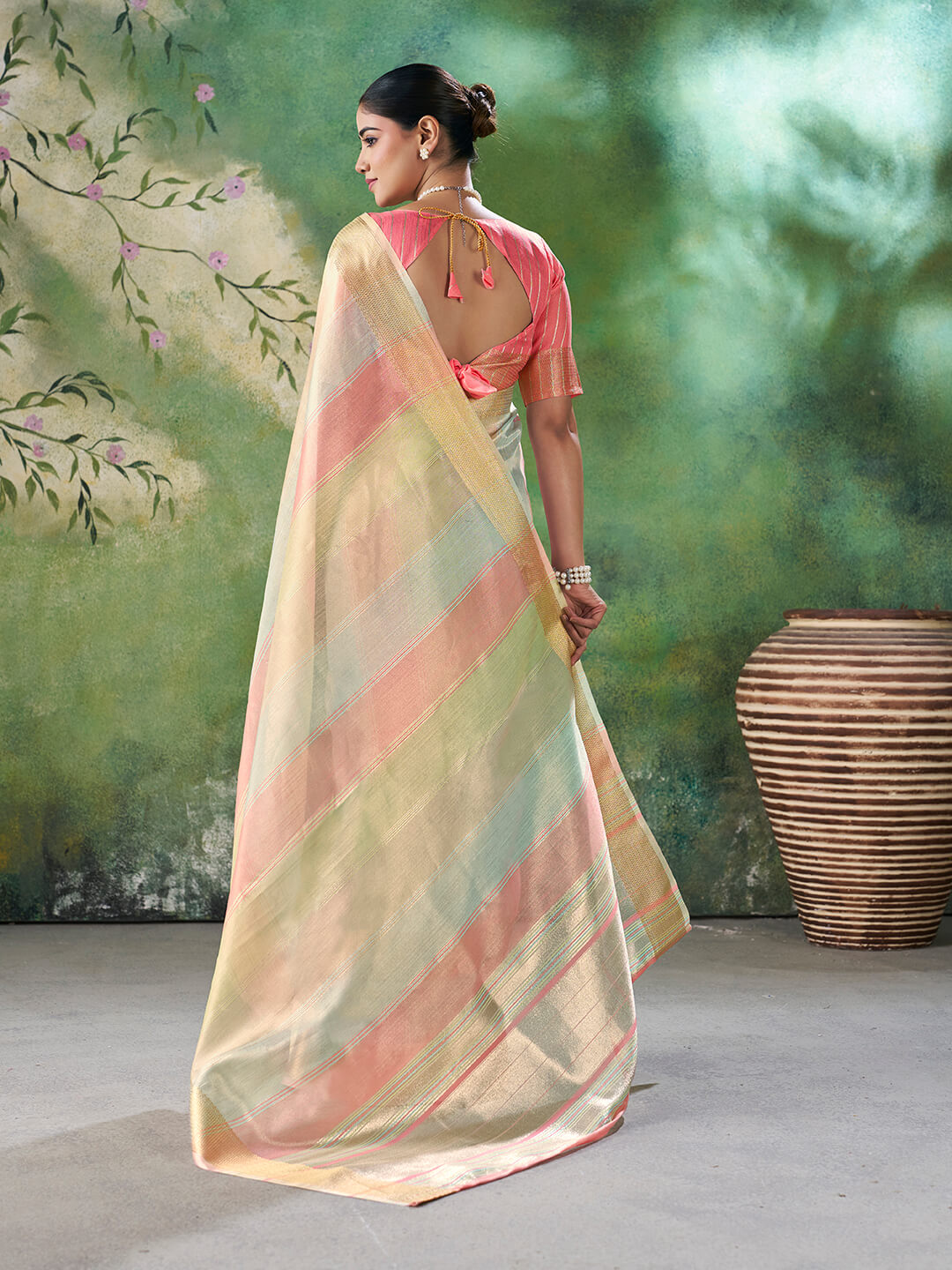 Gratifying Multicolor Zari Weaving Linen Silk Saree With Serendipity Blouse Piece