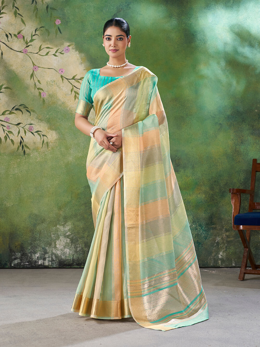 Staring Multicolor Zari Weaving Linen Silk Saree With Precious Blouse Piece
