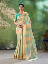 Staring Multicolor Zari Weaving Linen Silk Saree With Precious Blouse Piece