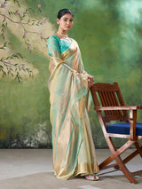 Staring Multicolor Zari Weaving Linen Silk Saree With Precious Blouse Piece