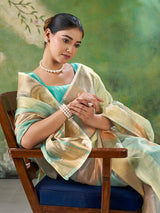 Staring Multicolor Zari Weaving Linen Silk Saree With Precious Blouse Piece