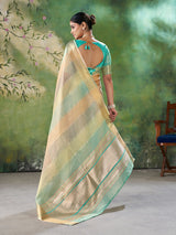 Staring Multicolor Zari Weaving Linen Silk Saree With Precious Blouse Piece