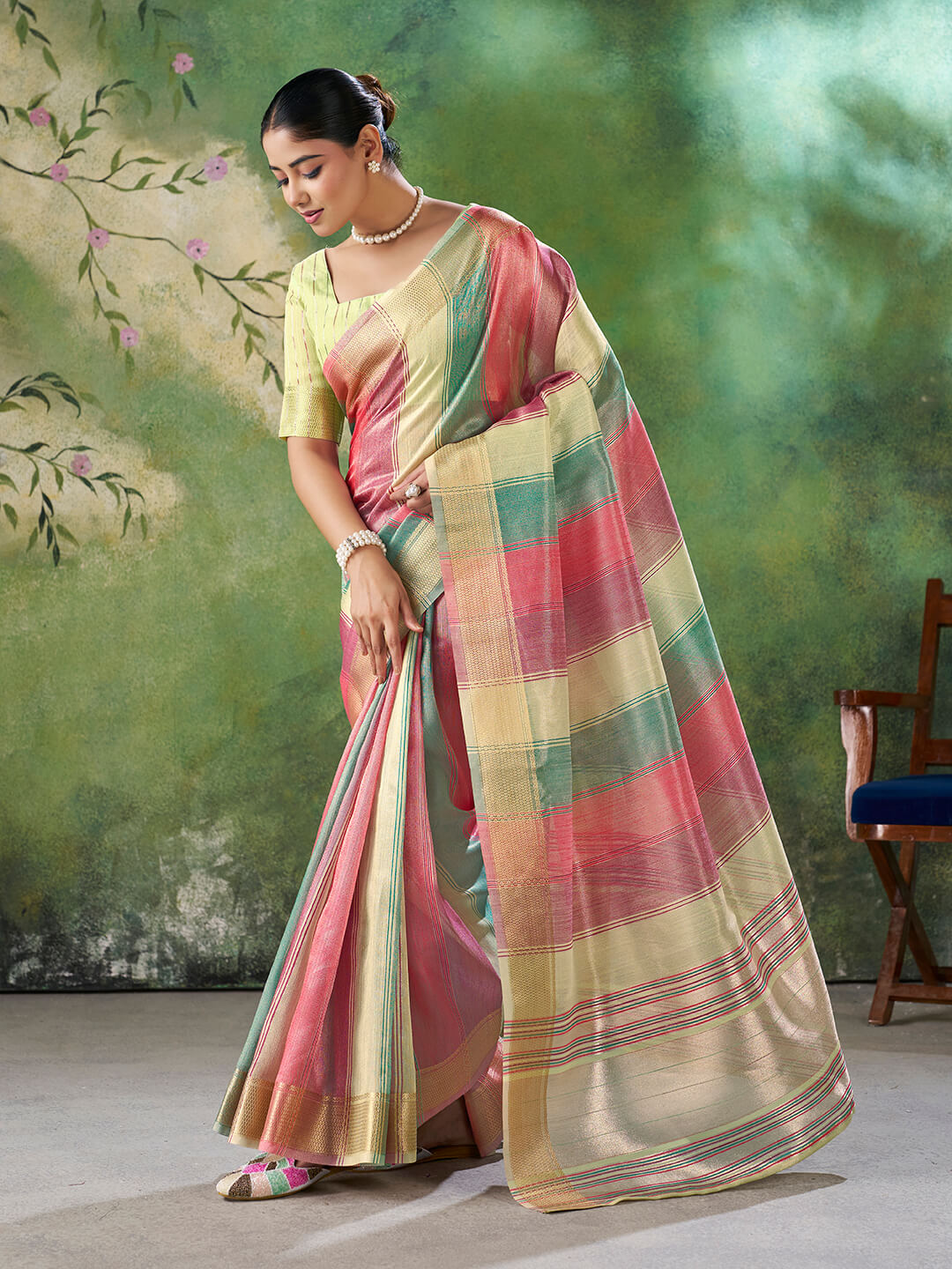 Delectable Multicolor Zari Weaving Linen Silk Saree With Adoring Blouse Piece