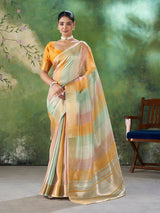 Evanescent Multicolor Zari Weaving Linen Silk Saree With Flaunt Blouse Piece