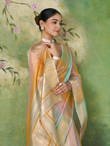 Evanescent Multicolor Zari Weaving Linen Silk Saree With Flaunt Blouse Piece