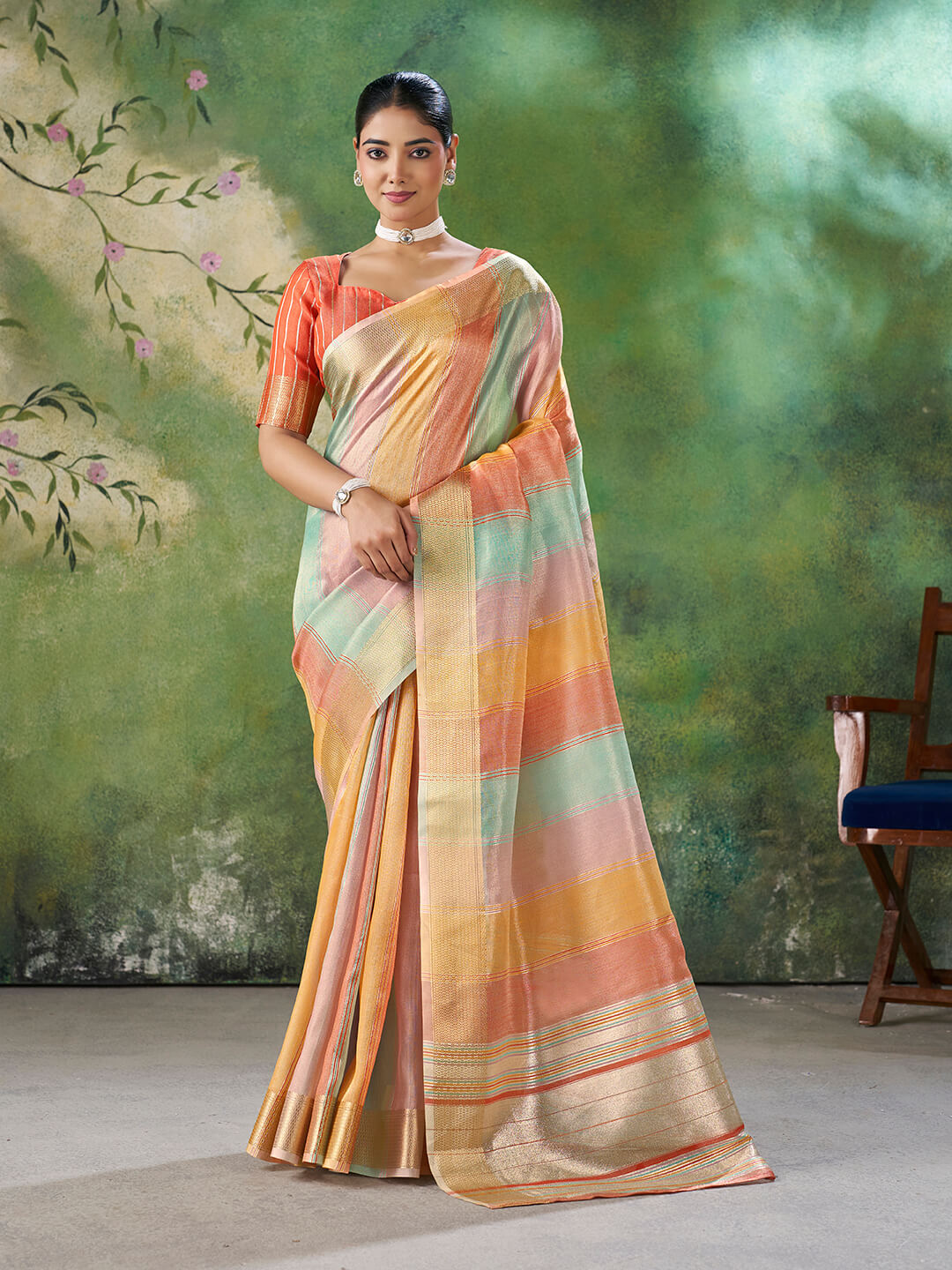 Mesmerising Multicolor Zari Weaving Linen Silk Saree With Enigmatic Blouse Piece