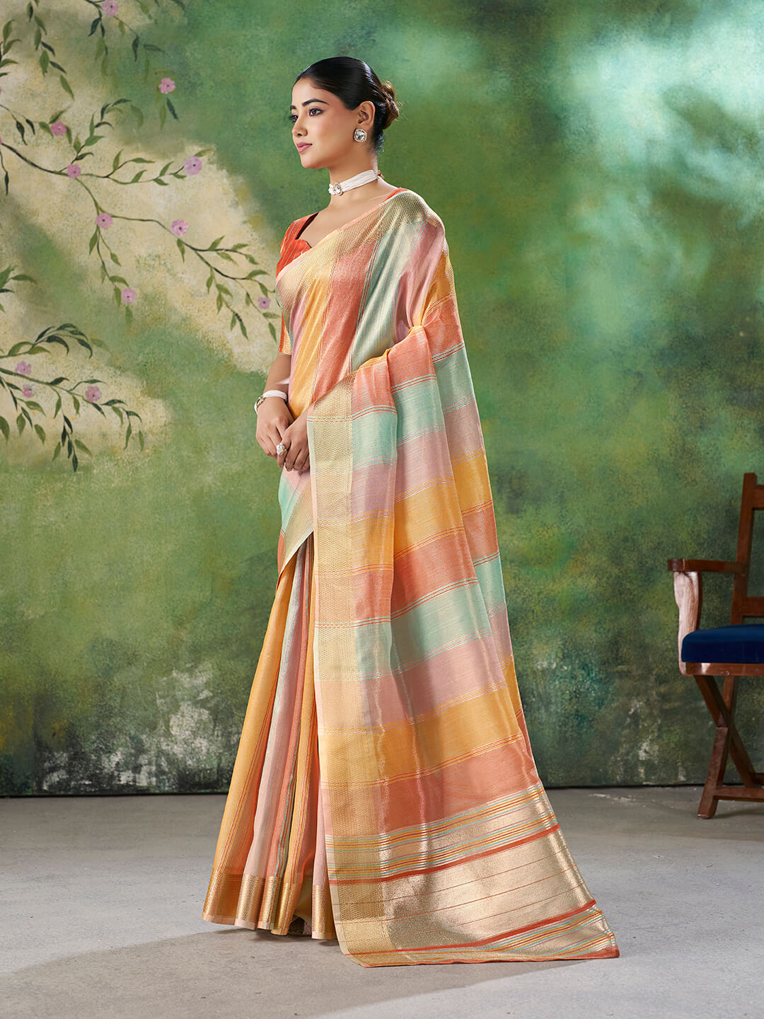 Mesmerising Multicolor Zari Weaving Linen Silk Saree With Enigmatic Blouse Piece