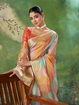 Mesmerising Multicolor Zari Weaving Linen Silk Saree With Enigmatic Blouse Piece