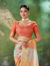 Mesmerising Multicolor Zari Weaving Linen Silk Saree With Enigmatic Blouse Piece