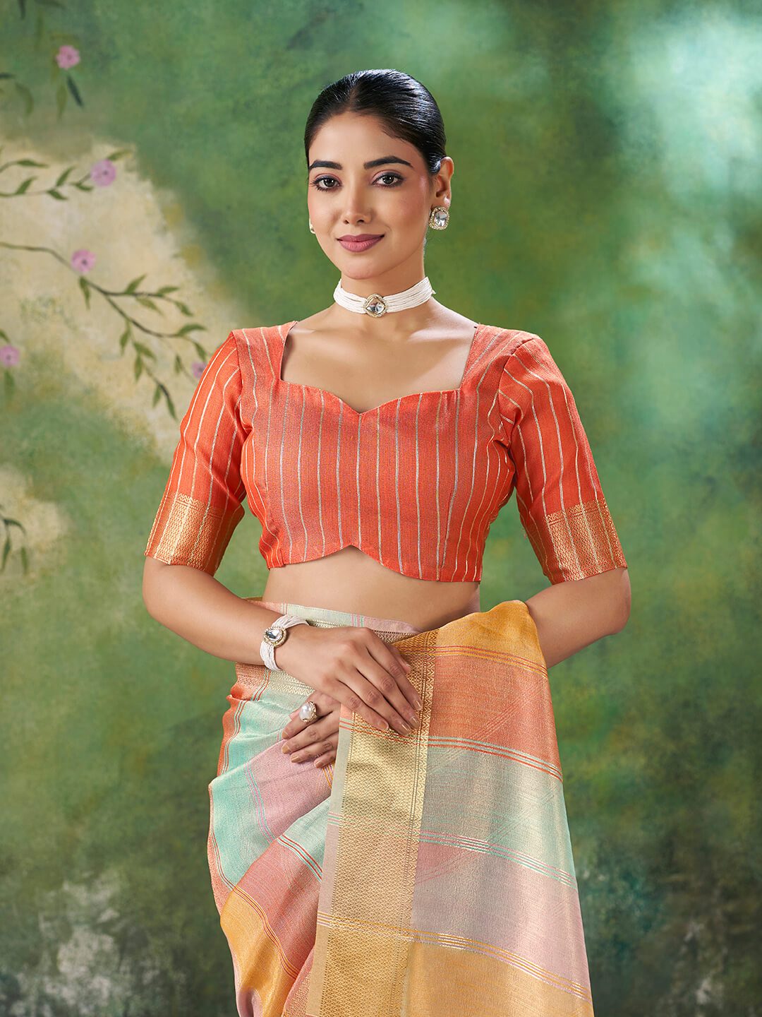 Mesmerising Multicolor Zari Weaving Linen Silk Saree With Enigmatic Blouse Piece